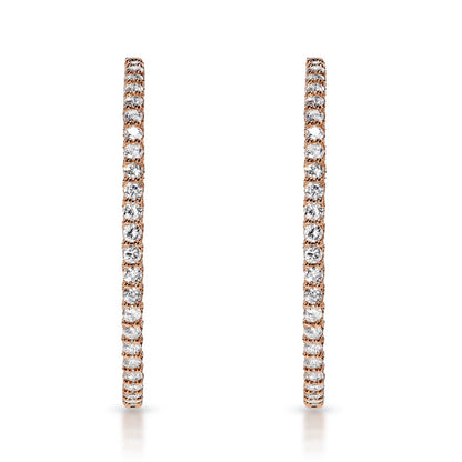 13 Carat Round Brilliant Diamond Hoop Earrings in 14k Rose Gold Front View