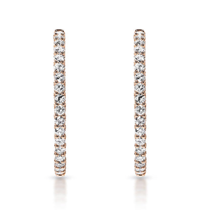 Sydnee 9 Carat Round Brilliant Diamond Hoop Earrings in 14k Rose Gold Front View