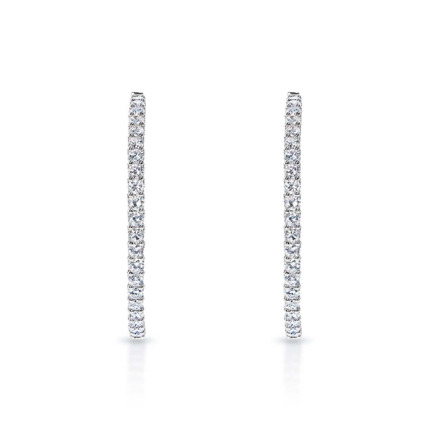 Anya 15 Carat Round Cut Diamond Hoops Earrings in 14k White Gold Front View