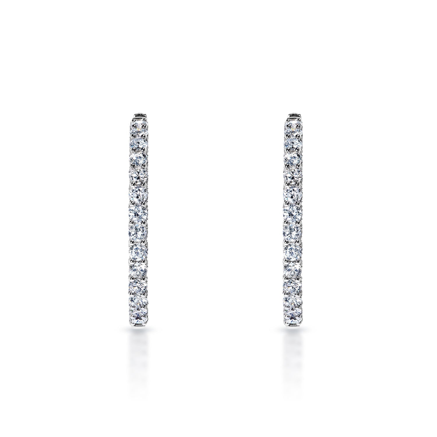 Ashlynn 13 Carat Round Brilliant Diamond Hoops Earrings in 14k White Gold Front View