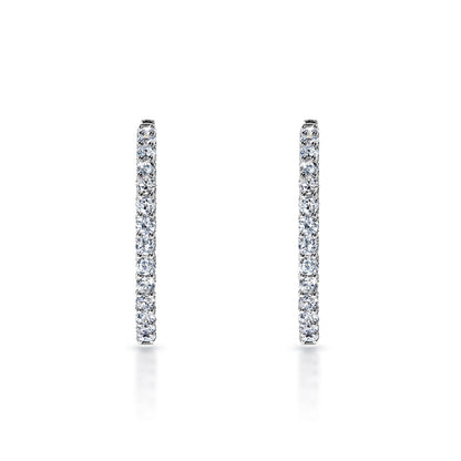 Ashlynn 13 Carat Round Brilliant Diamond Hoops Earrings in 14k White Gold Front View