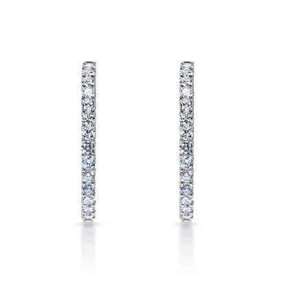 Melany 13 Carat Round Brilliant Diamond Hoops Earrings in 14k White Gold Front View