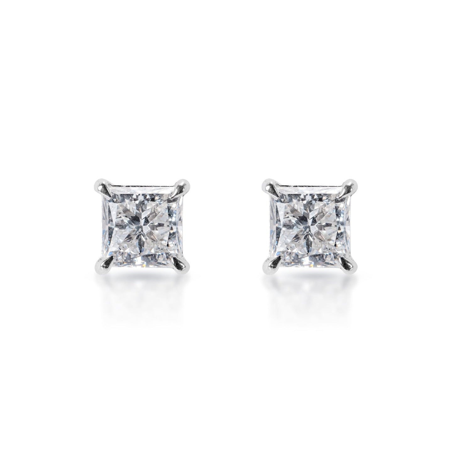 Lorraine Rachel 3 Carat Princess Cut Lab Grown Diamond Stud Earrings in 14k White Gold Front View