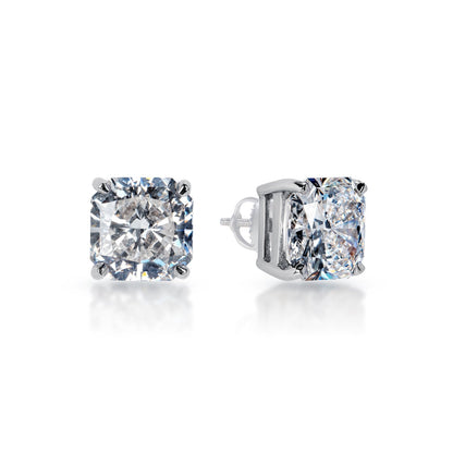 Lesly 6 Carat Radiant Cut Lab Grown Diamond Studs Earrings in 14k White Gold Front and Side View