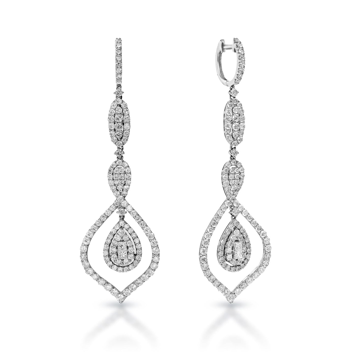 Kiana 5 Carats Combine Mixed Shape Diamond Hanging Earrings in 18 Karat White Gold