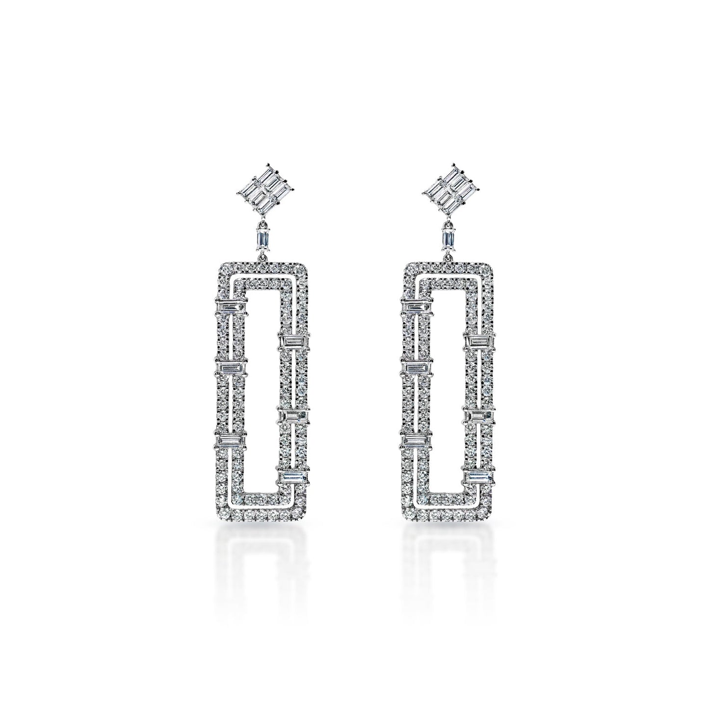 Vida 12 Carats Combine Mixed Shape Hanging Earrings in 14k White Gold Front View