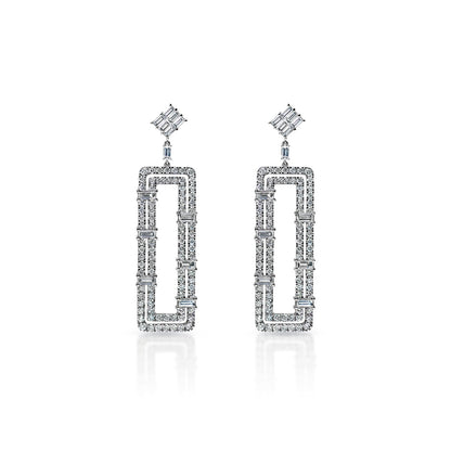 Vida 12 Carats Combine Mixed Shape Hanging Earrings in 14k White Gold Front View