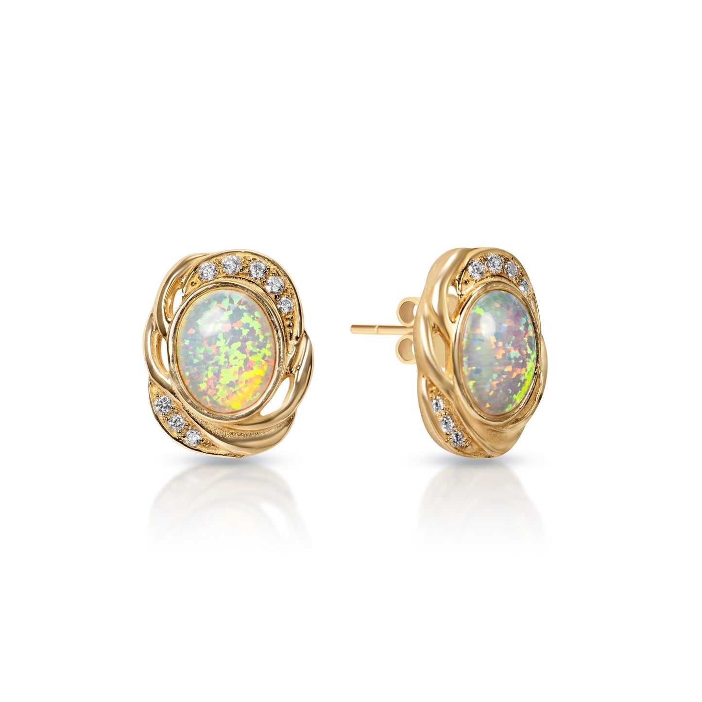 Mary 0.25 Carats 16 Diamonds Round Brilliant Stud Earrings in 14k Yellow Gold Side View