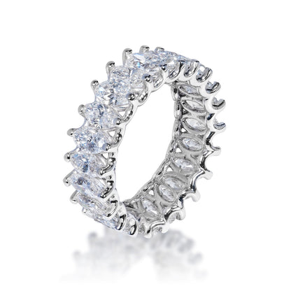 Erin 5 Carat Oval Cut Diamond Eternity Ring in 14k White Gold U-Shape Shared Prong Side View