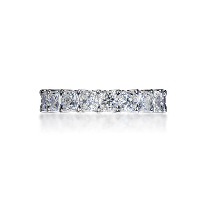 Ellis 4 Carats Cushion Cut Diamond Eternity Ring in 18k White Gold U-Shape Shared Prong Front View