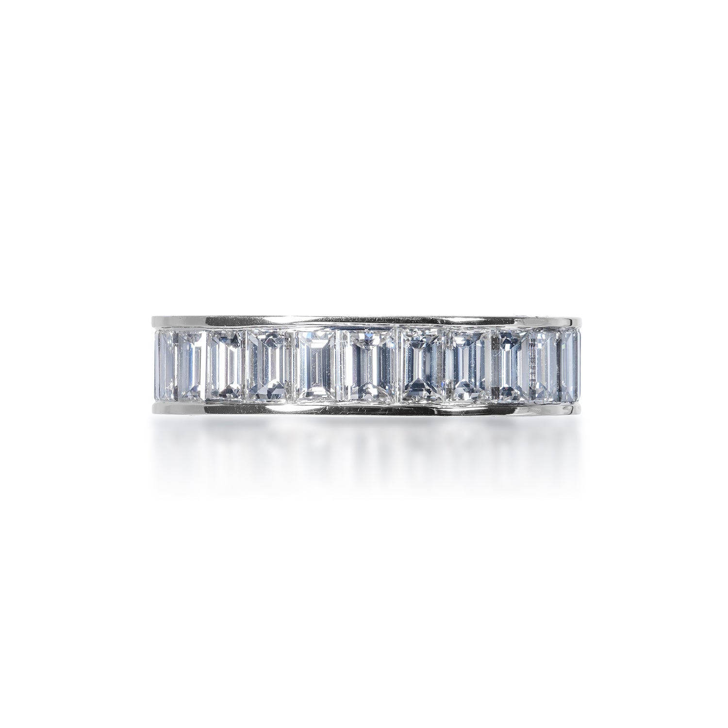 Nalani 5 Carat channel Set Straight Baguette Cut Diamond Eternity Band in 18k White Gold Front View