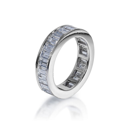 Nalani 5 Carat channel Set Straight Baguette Cut Diamond Eternity Band in 18k White Gold Side VIew