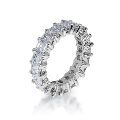 Nola 4 Carat Asscher Cut Diamond Eternity Band in 14k White Gold Shared Prong Side View