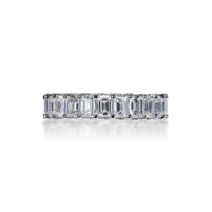 Megan 5 Carat Emerald Cut Diamond Eternity Band in 14 Karat White Gold Shared Prong Front View