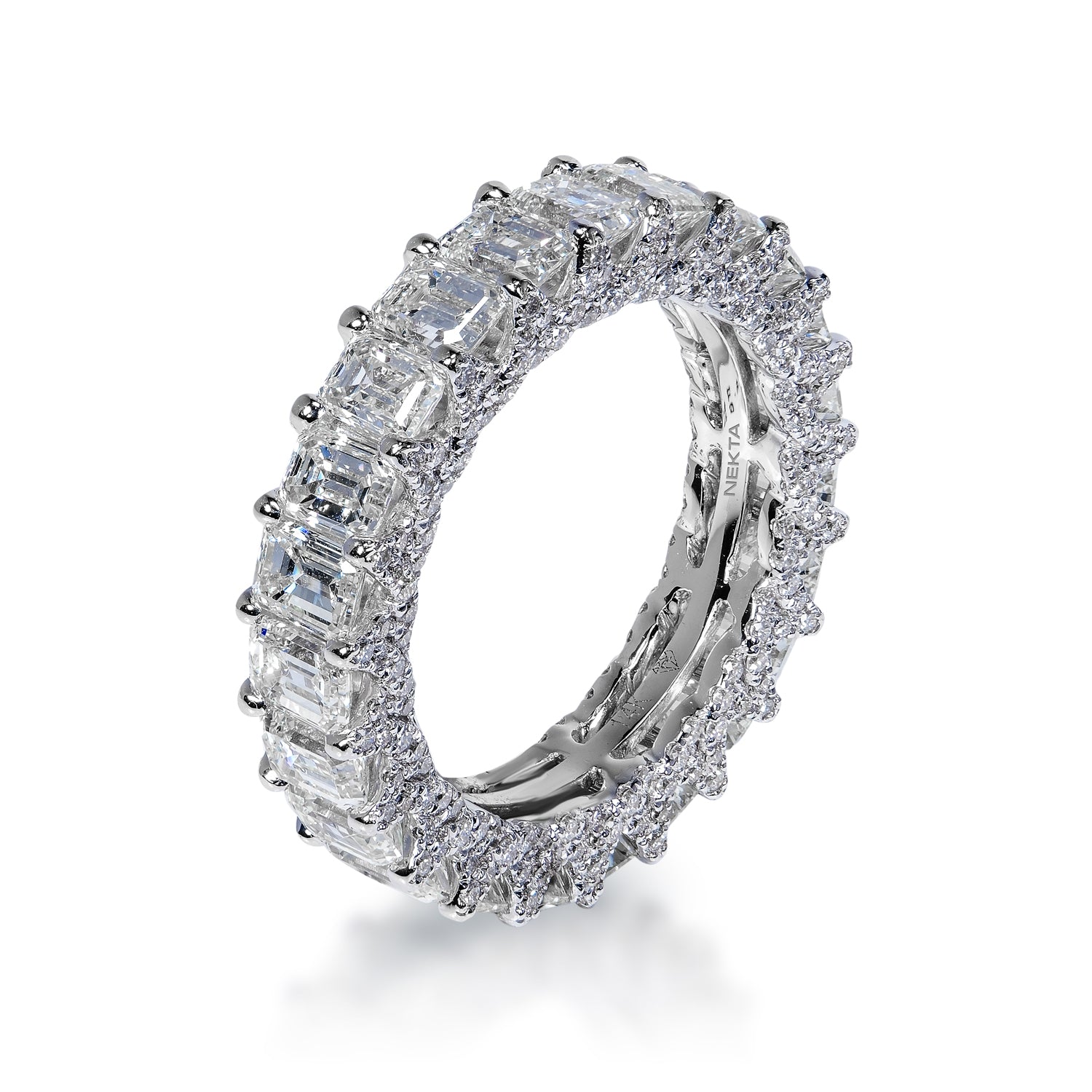 Megan 5 Carat Emerald Cut Diamond Eternity Band in 14 Karat White Gold Shared Prong Side View