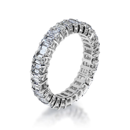 Rylie 4 Carat Emerald Cut Diamond Eternity Ring in 14k White Gold Shared Prong Side View