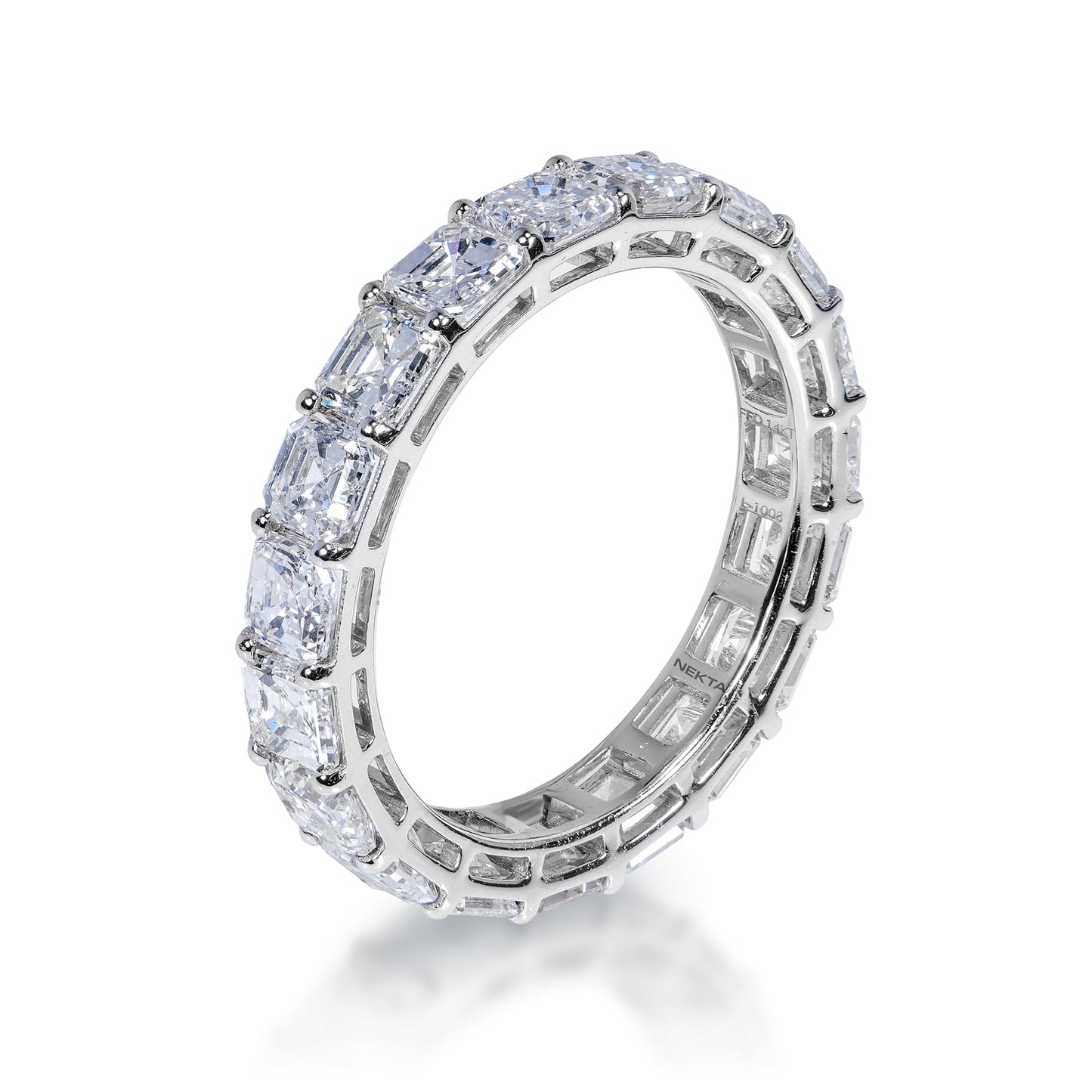 Parker 4 Carat Asscher Cut Diamond Eternity Band in 14k White Gold Shared Prong Side View