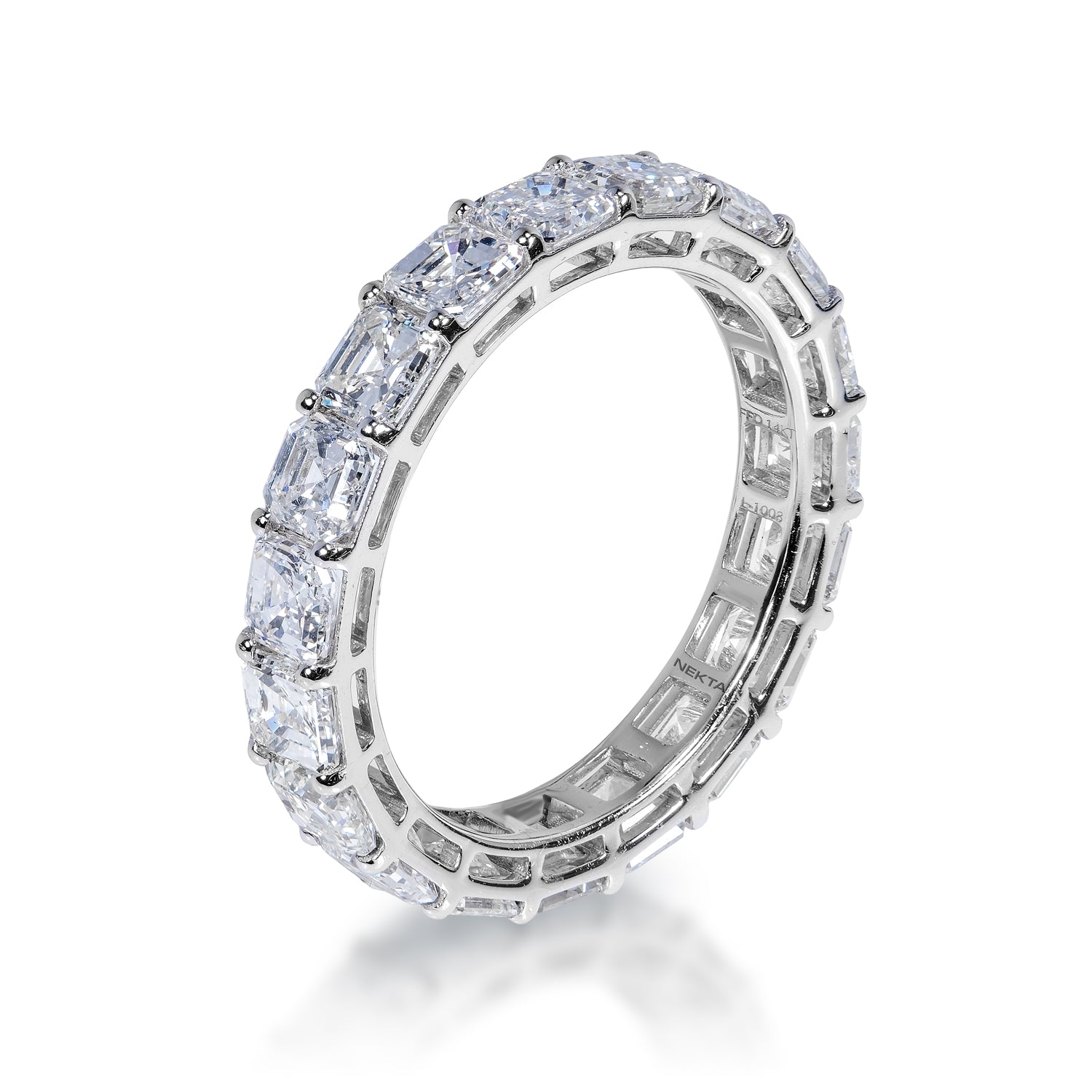 Parker 4 Carat Asscher Cut Diamond Eternity Band in 14k White Gold Shared Prong Side View