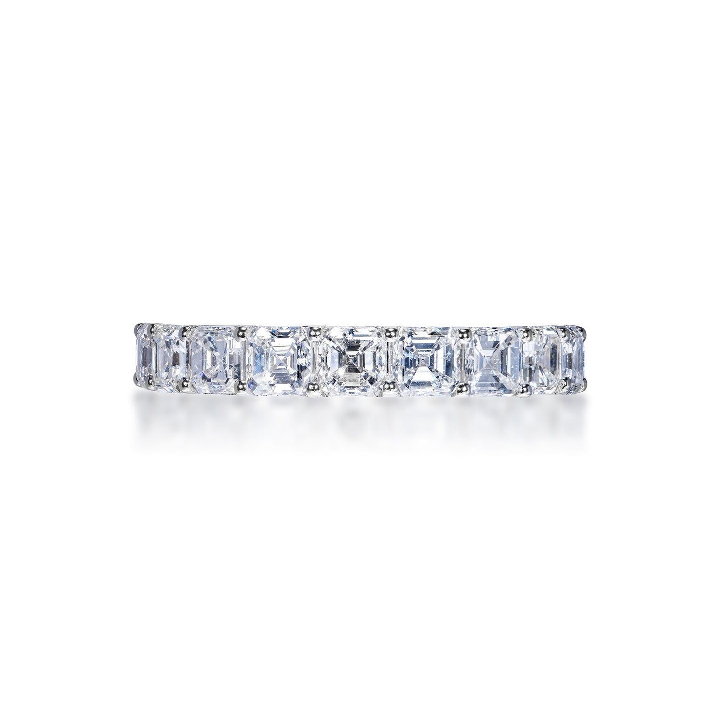 Parker 4 Carat Asscher Cut Diamond Eternity Band in 14k White Gold Shared Prong Front View