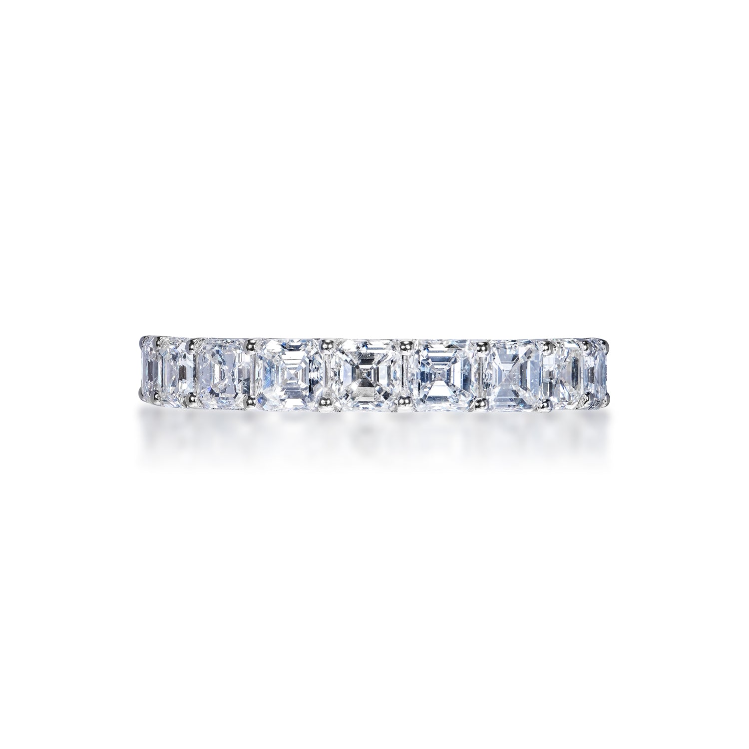 Parker 4 Carat Asscher Cut Diamond Eternity Band in 14k White Gold Shared Prong Front View