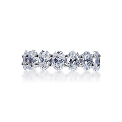 Aubree 8 Carat Oval Cut Diamond Eternity Band in 14k White Gold U-Shape Shared Prong Front View