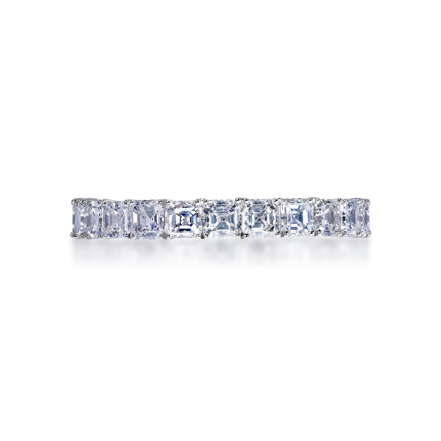 Winnie 3 Carat Asscher Cut Diamond Eternity Band in 18k White Gold Shared Prong Front View