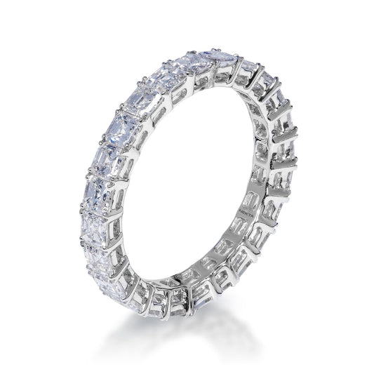 Winnie 3 Carat Asscher Cut Diamond Eternity Band in 18k White Gold Shared Prong Side View