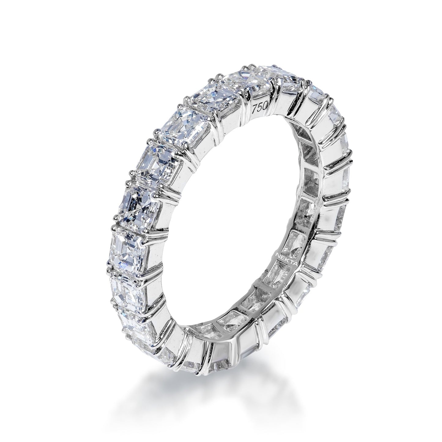 Della 3 Carat Asscher Cut Diamond Eternity Band in 18k White Gold Shared Prong Side View