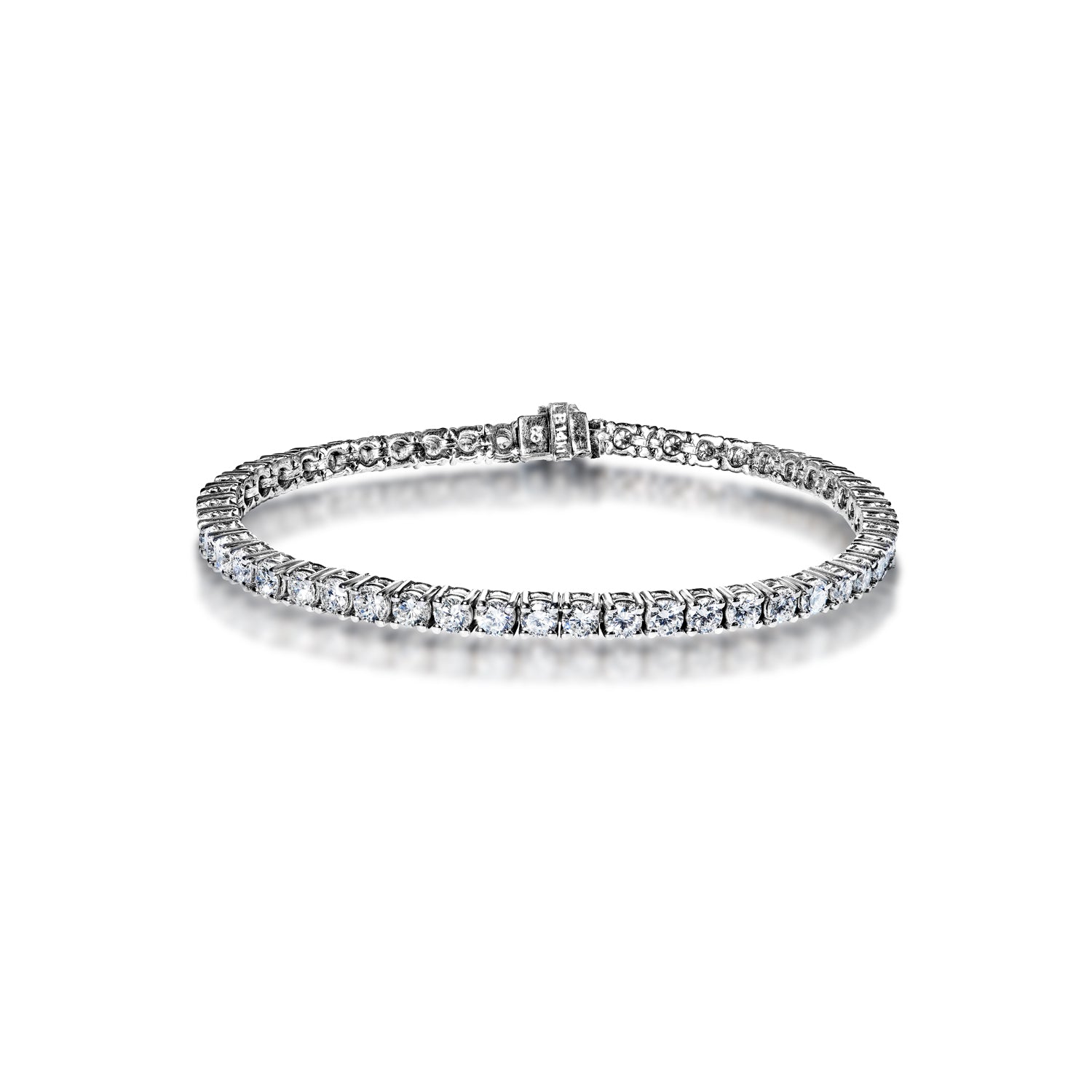 Ezra 6 Carat Round Brilliant Single Row Diamond Bracelet in 14k White Gold Full View