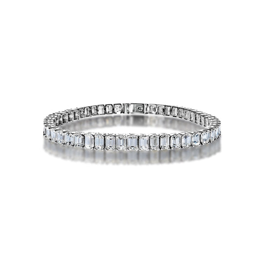 Blair 18 Carat Emerald Cut Diamond Single Row Bracelet in 18k White Gold Full View