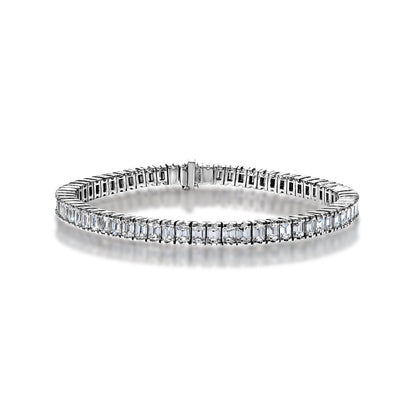 Emersyn 10 Carat Emerald Cut Single Row Diamond Tennis Bracelet in 18 Karat White Gold Full View