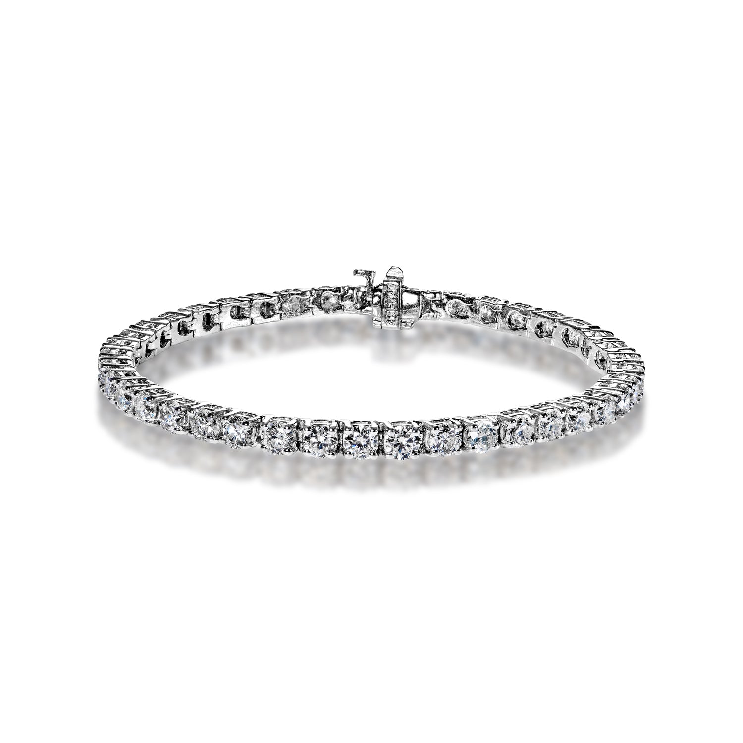 Margot 10 Carat Round Brilliant Single Row Diamond Tennis Bracelet in 14k White Gold Full View