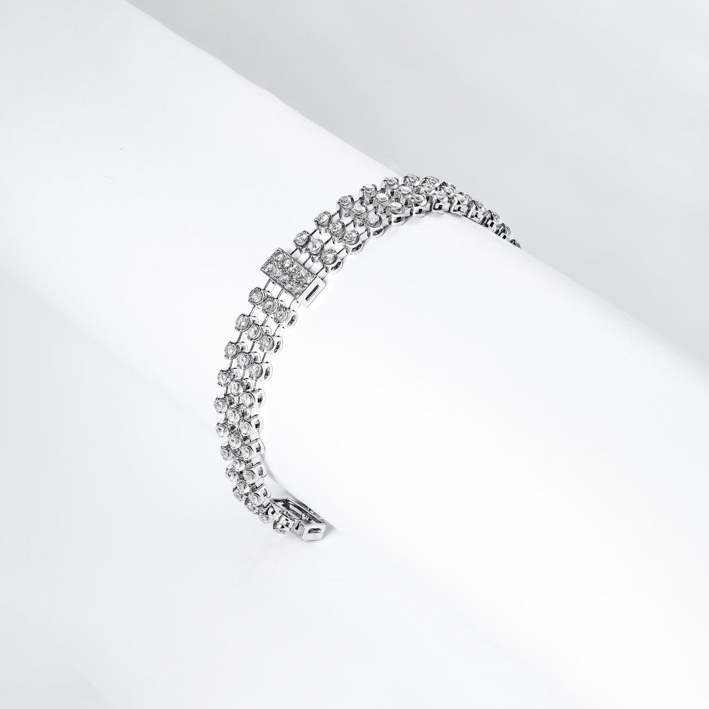 Alena 22 Carat Round Brilliant 3 Row Diamond Bracelet in 14k White Gold