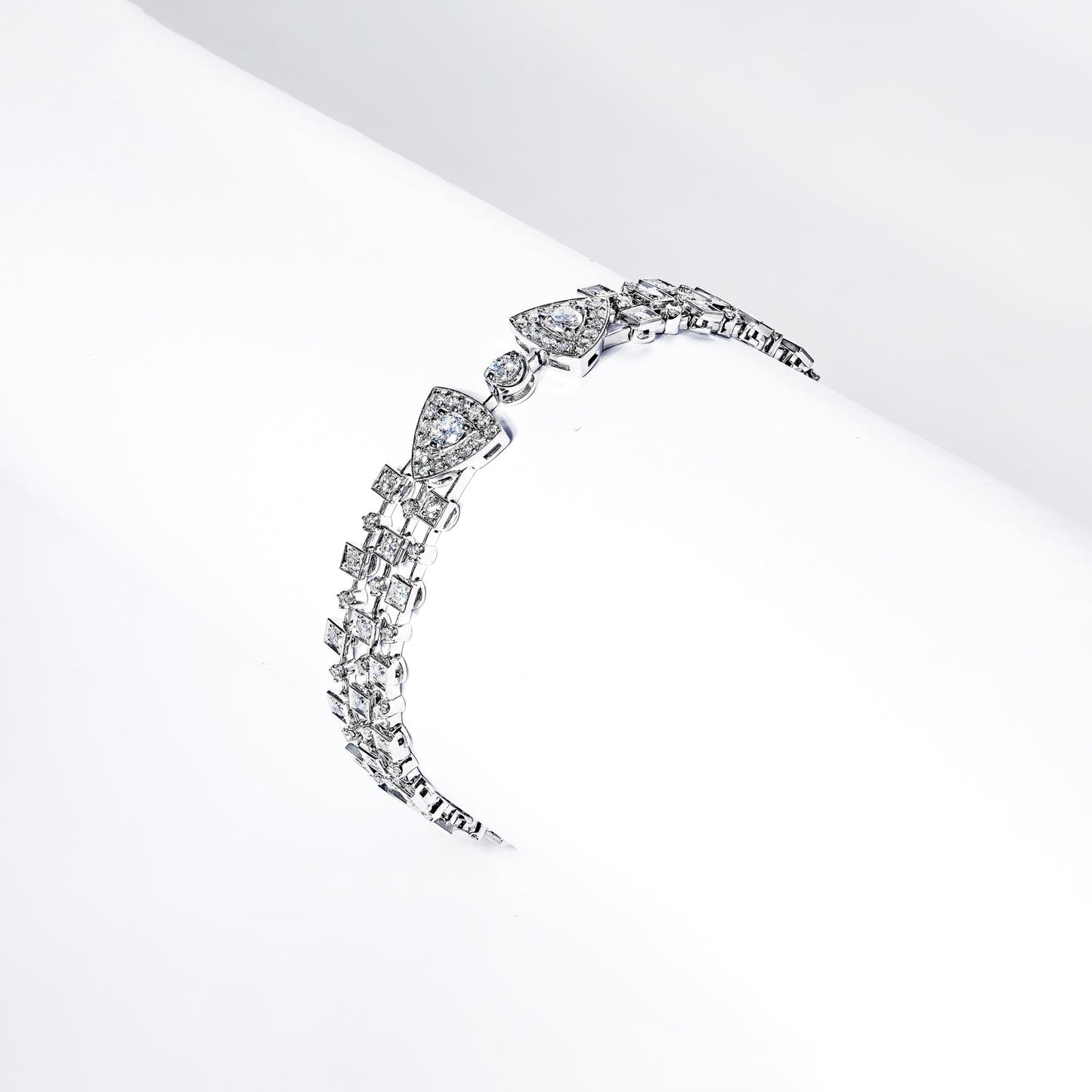 Denver 20 Carat Round Brilliant Cut 3 Row Diamond Bracelet in 14k White Gold