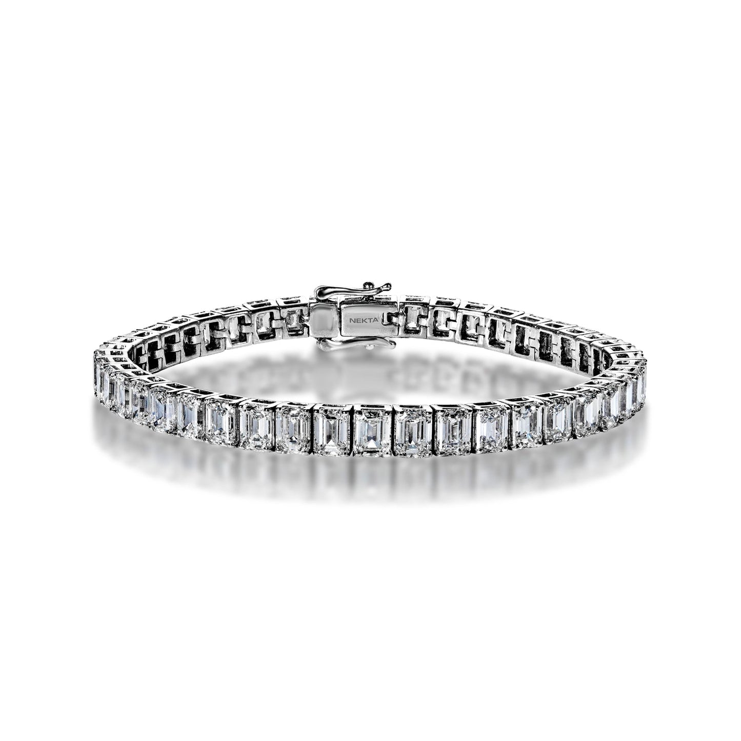 Ensley 18 Carat Emerald Cut Single Row Diamond Tennis Bracelet in 14k White Gold Full View