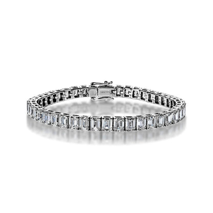 Ensley 18 Carat Emerald Cut Single Row Diamond Tennis Bracelet in 14k White Gold Full View