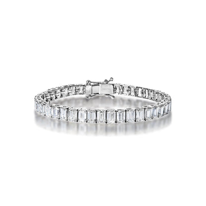 Kallie 24 Carat Emerald Cut Single Row Diamond Tennis Bracelet in 14k White Gold Full View