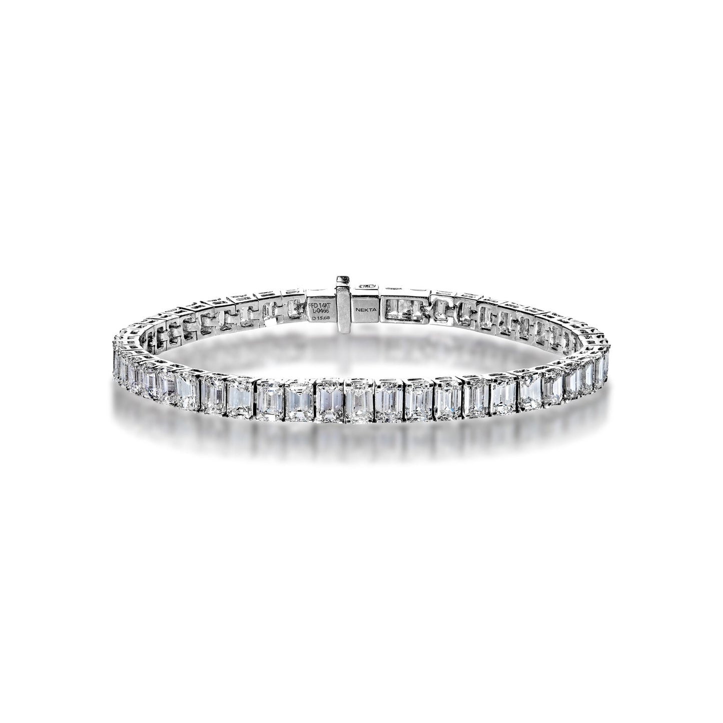 Paulina 16 Carat Emerald Cut Single Row Diamond Tennis Bracelet in 14k White Gold Full View