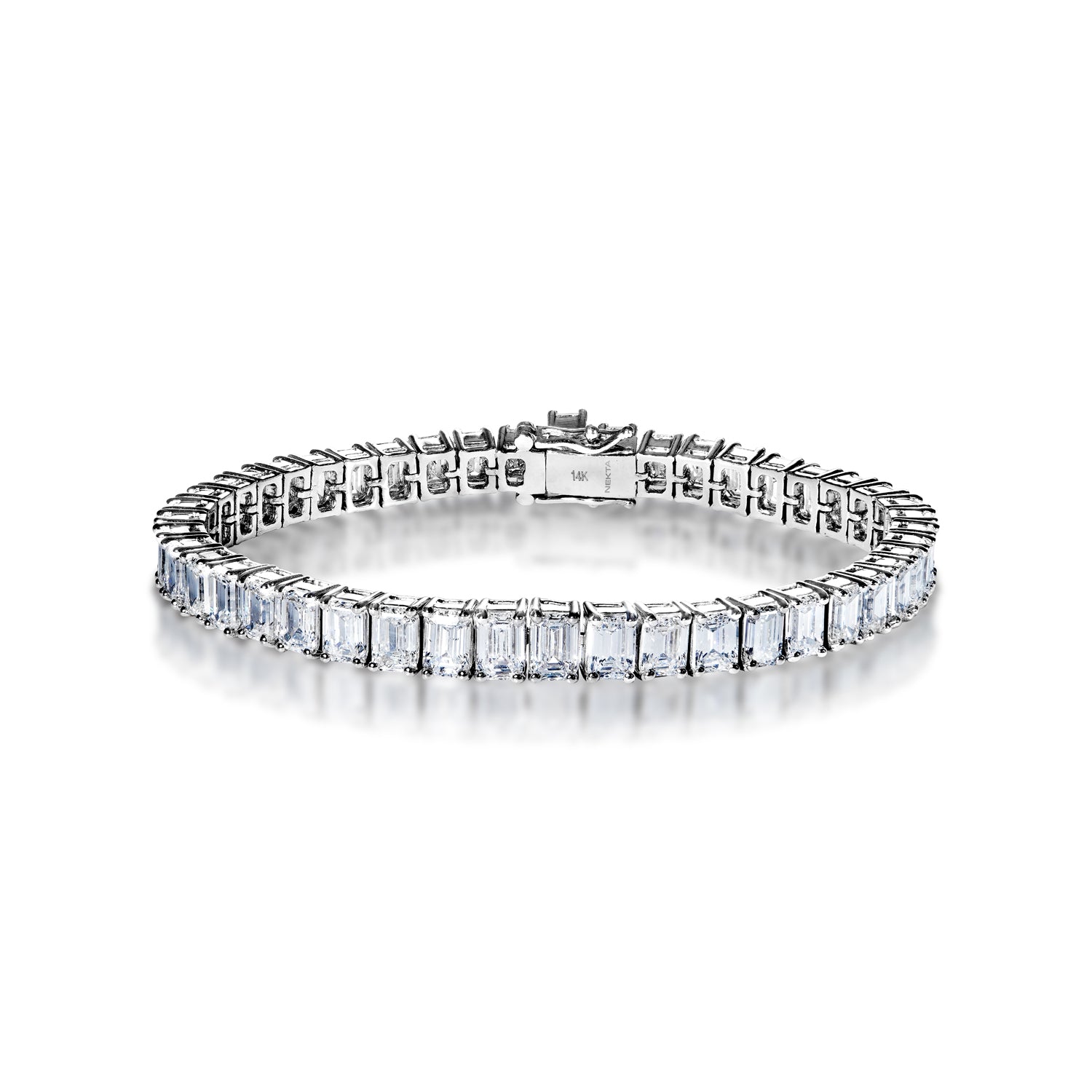 Liya 19 Carat Emerald Cut Single Row Lab Grown Diamond Tennis Bracelet in 14k White Gold Full View