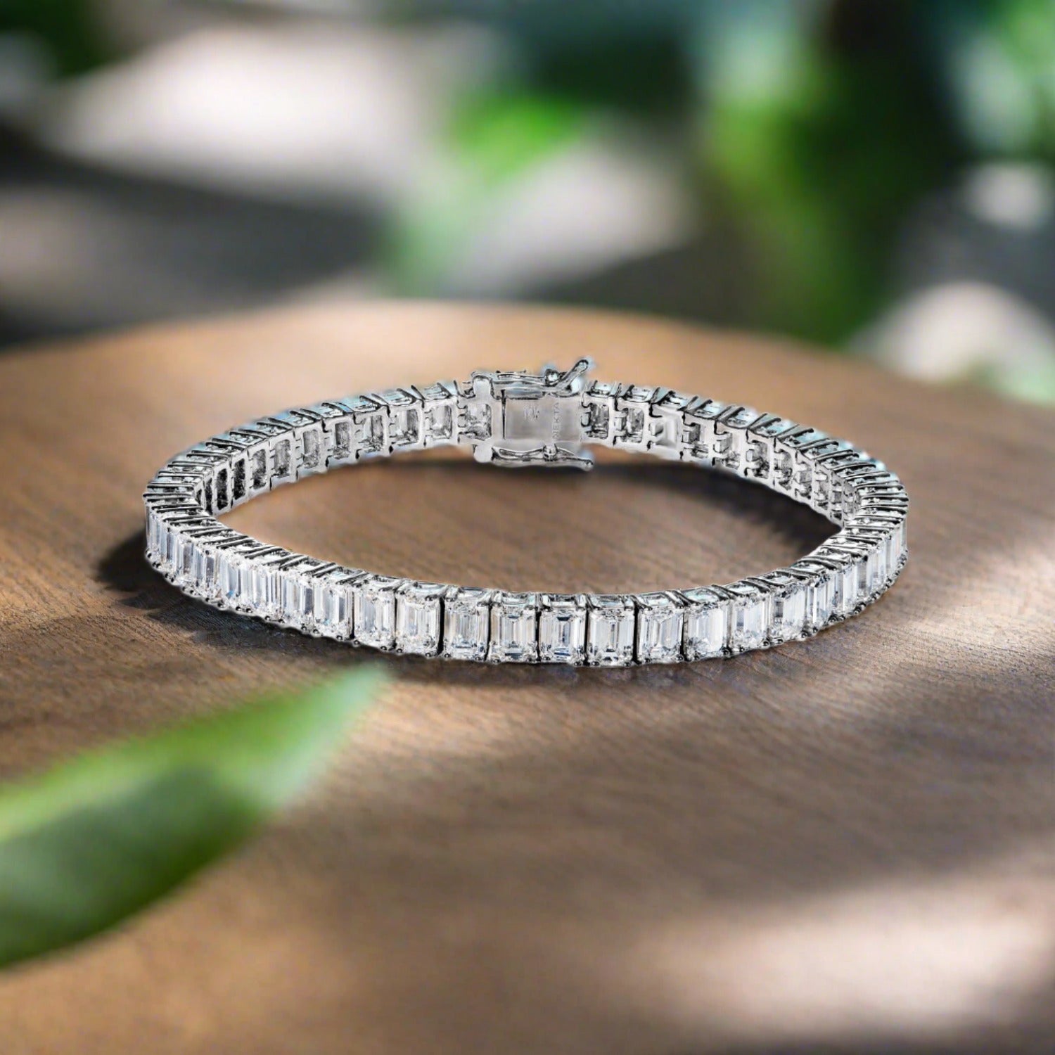 Lake 17 Carat Emerald Cut Single Row Lab Grown Diamond Tennis Bracelet in 14k White Gold  Full View