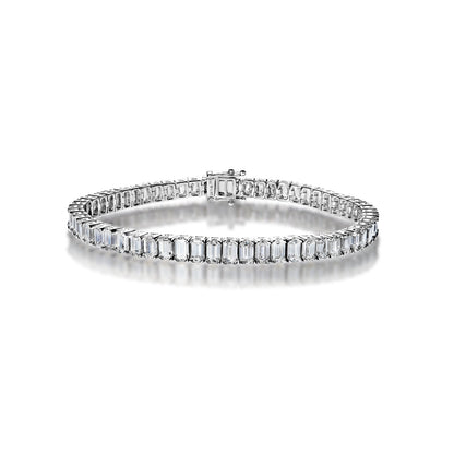 Milena 15 Carats Emerald Cut Single Row Diamond Tennis Bracelet in 14k White Gold Full View