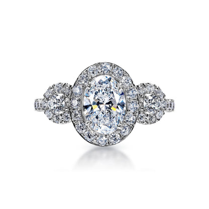 Ludie 2 Carat E VS1 Oval Cut Lab Grown Diamond Engagement Ring in 18k White Gold Front View