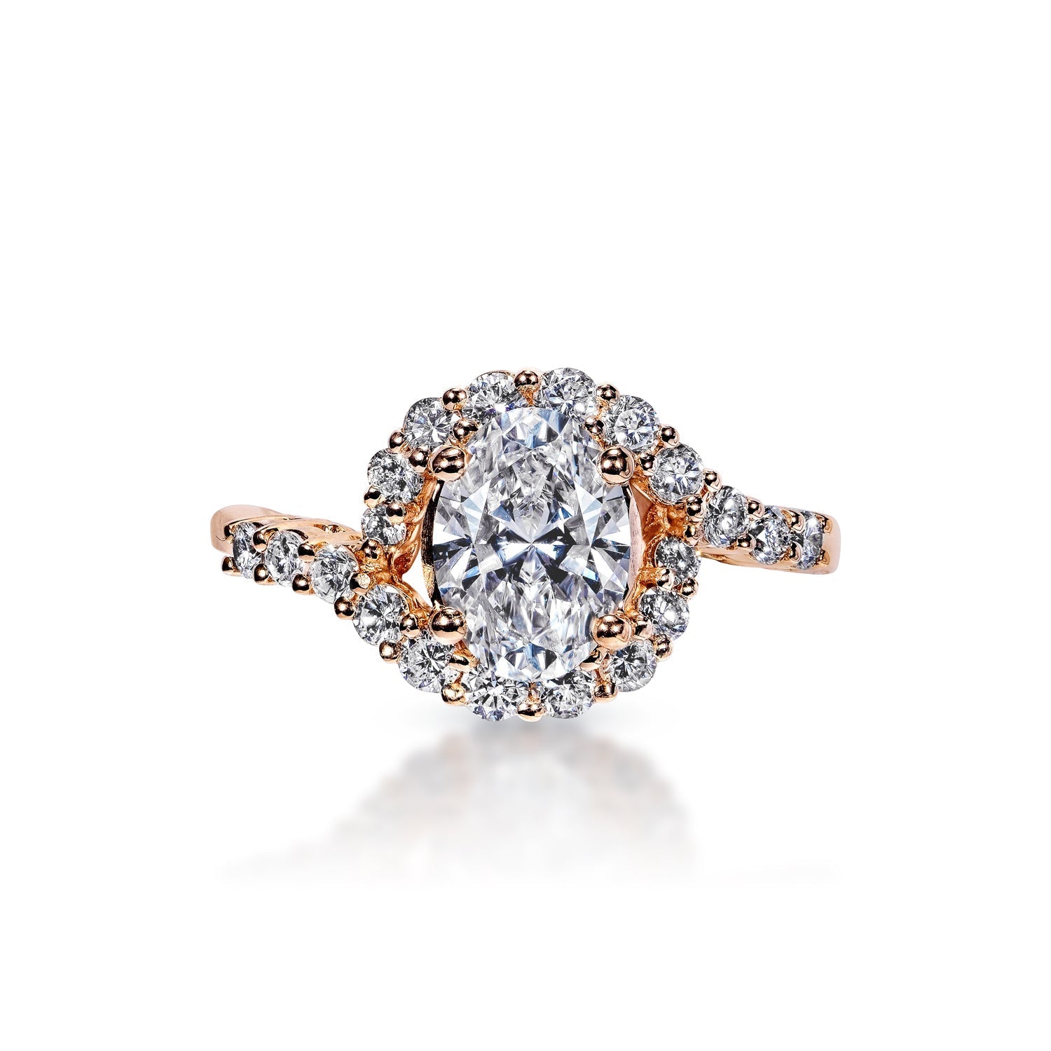 Lata 2 Carat F VS1 Oval Cut Lab Grown Diamond Engagement Ring in 14k Rose Gold Front View