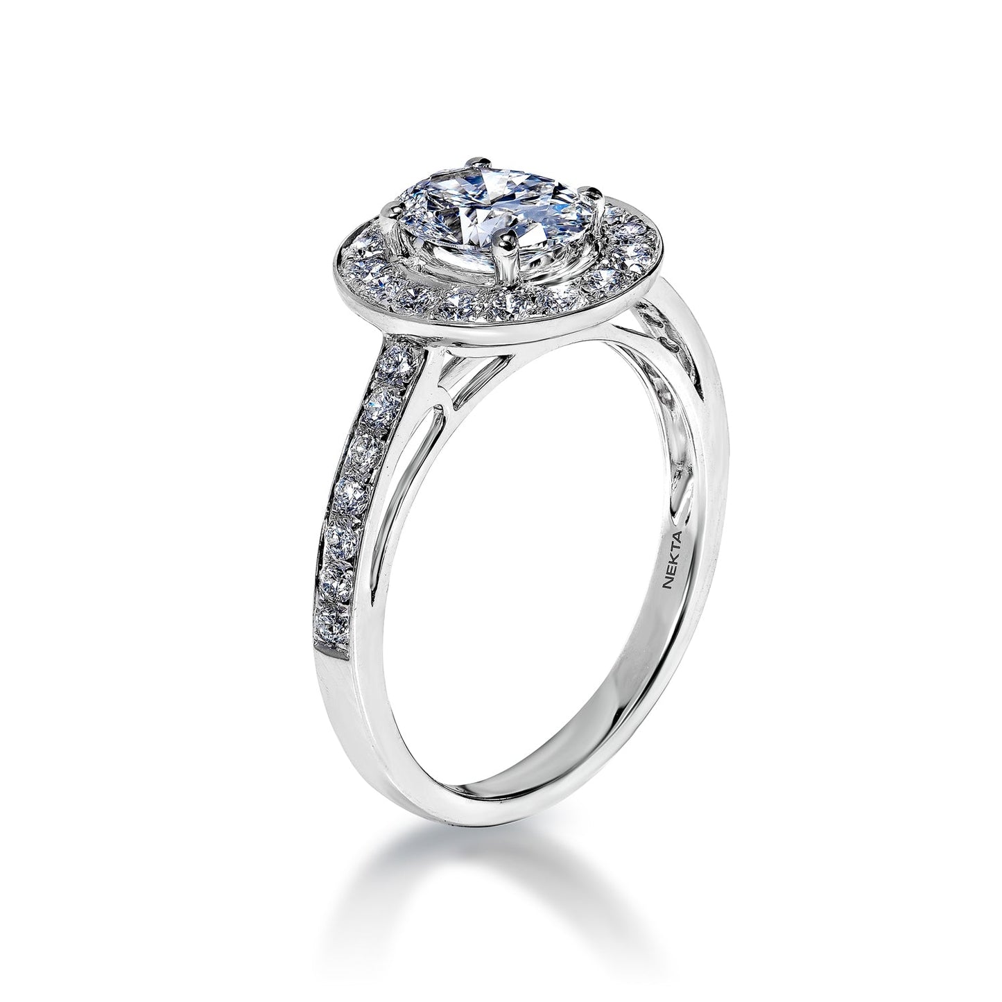 Leizl 2 Carat F VVS2 Oval Cut Lab Grown Diamond Engagement Ring in 18k White Gold. IGI Certified