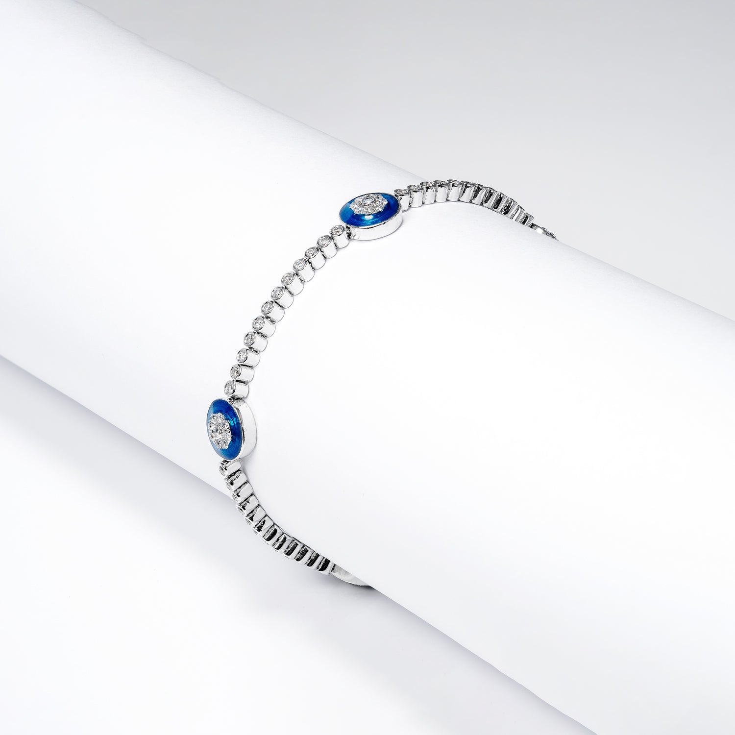 Diamond Evil Eye Protection Bracelet Round Brilliant Bezel