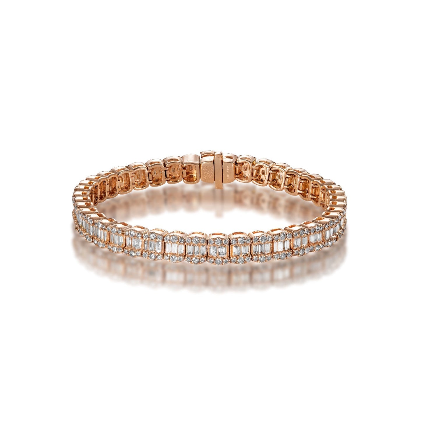 Dylan 6 Carat Combine Mix Shape Single Row Diamond Tennis Bracelet in 14k Rose Gold Full View