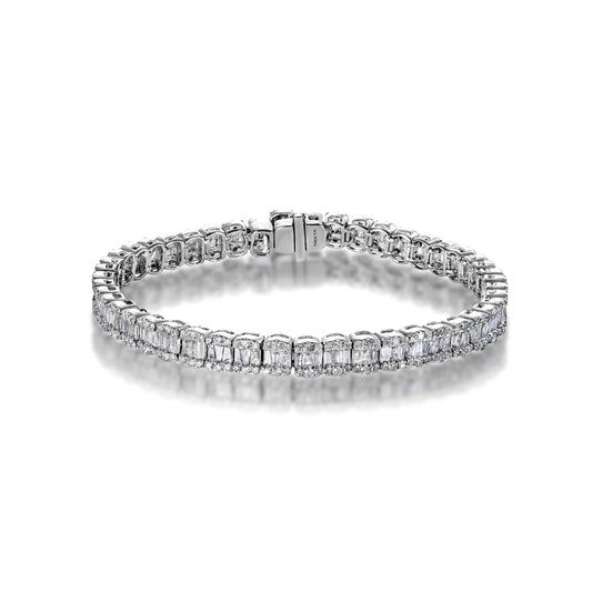 Milan 6 Carat Combine Mix Shape Single Row Diamond Tennis Bracelet in 14k White Gold Full View