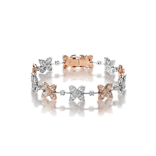 Carly 4 Carat Combine Mix Shape Diamond Bracelet in 14k White & Rose Gold Full View