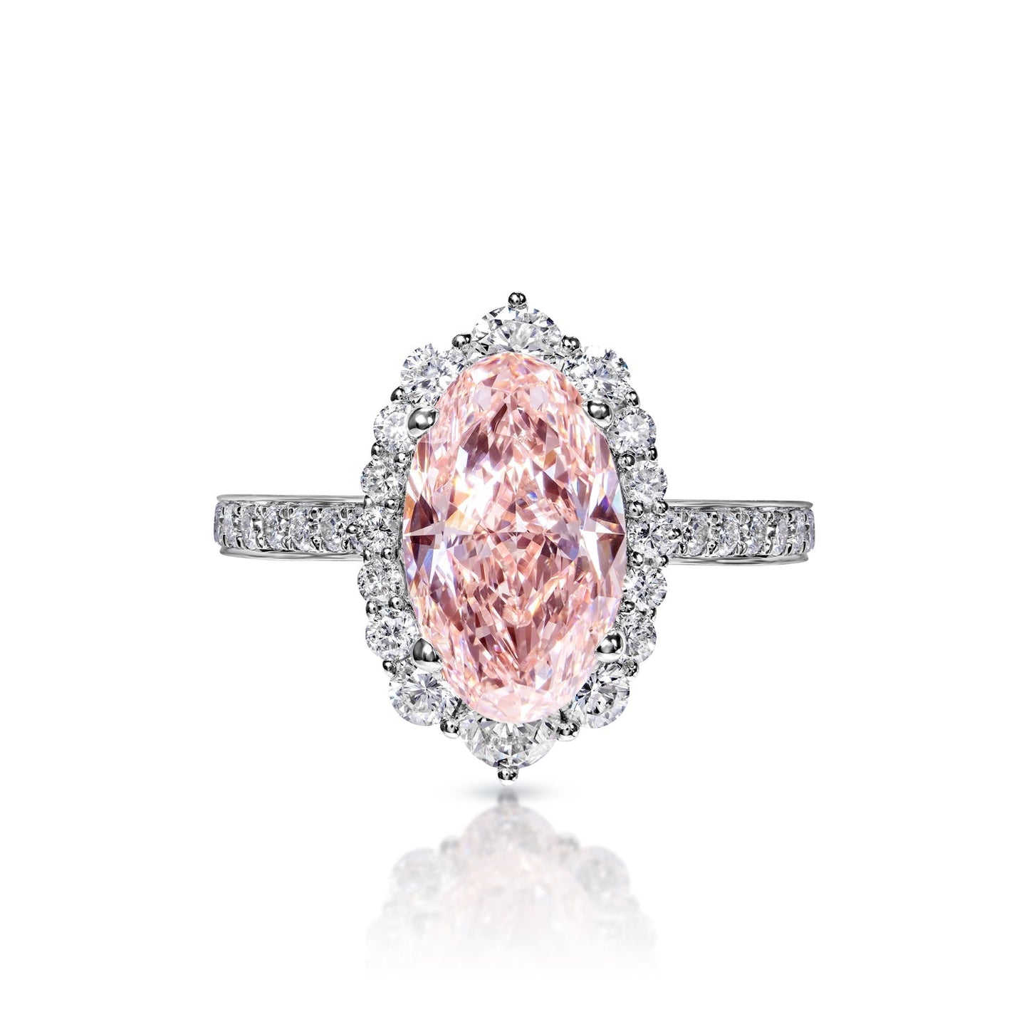 Capri 3 Carat Fancy Vivid Pink VS1 Oval Cut Diamond Engagement Ring in 18k White Gold Front View