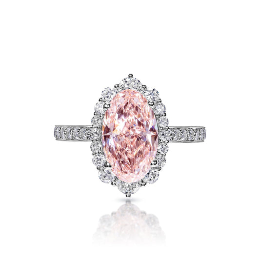 Capri 3 Carat Fancy Vivid Pink VS1 Oval Cut Diamond Engagement Ring in 18k White Gold Front View